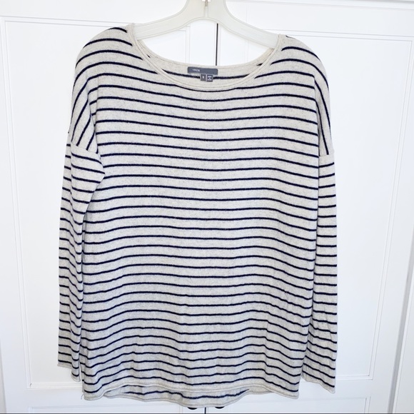 Vince  | Wool/Cashmere Striped Scoop Neck Sweater Cream/Black Small - Picture 2 of 10